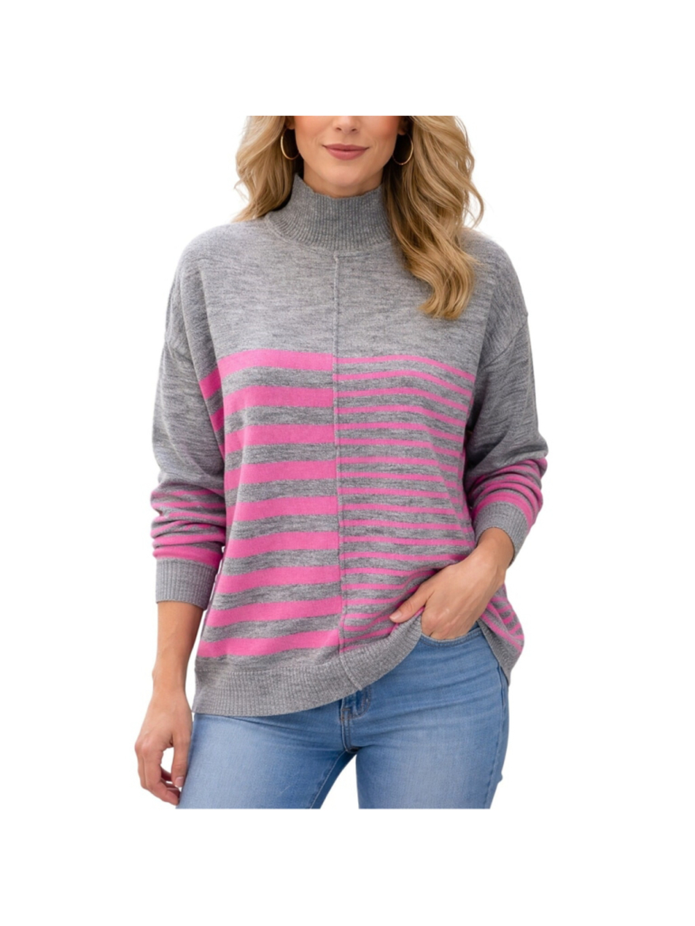 Edinburgh Knitwear XS Pima Cotton Pink Gray Striped Sweater